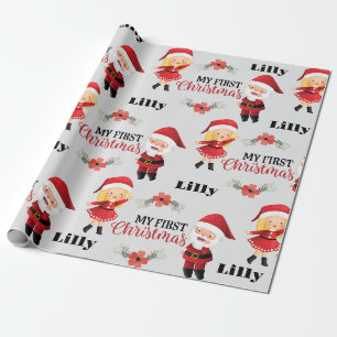 Kerstmis met persoonlijke naam Santa Couples Cadeaupapier