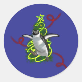 Kerstmis met Pinguïns Ronde Sticker