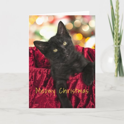 Kerstmis met poes Zwarte Kittens Kerstkaart Kaart (Voorkant)