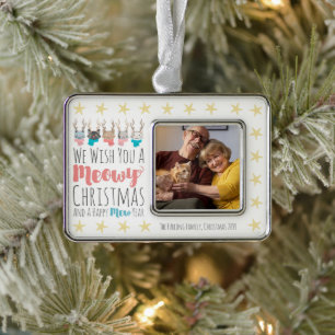 Kerstmis met poezen + herten Gezellige minifoto Verzilverd Kader Ornament
