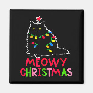 Kerstmis met poezen Xmas-lichtjes Zwarte kat Pjs F Magneet