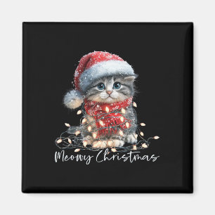 Kerstmis met poezen Zwart kat met lichtjes en Kers Magneet