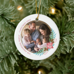 Kerstmis met Poinsettia met kerstmis Keramisch Ornament