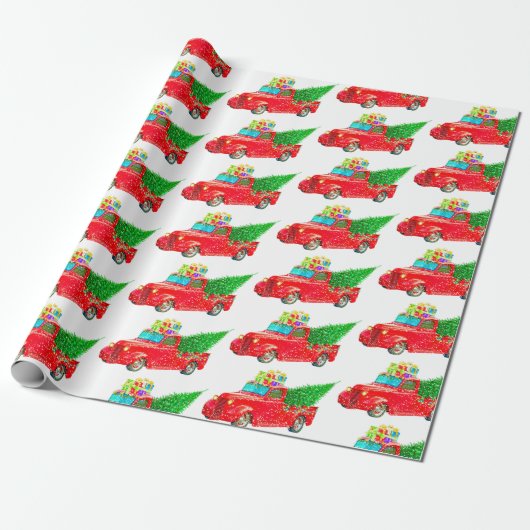  Kerstmis met Red Truck Cadeaupapier (Uitgerold)