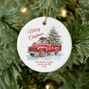 Kerstmis met Red Truck Keramisch Ornament