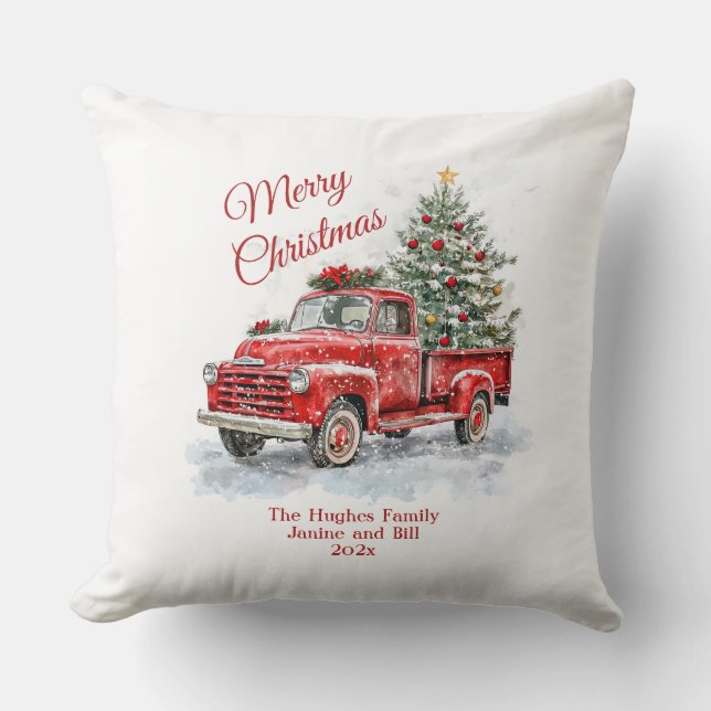 Kerstmis met Red Truck Kussen (Voorkant)