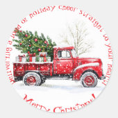  Kerstmis met Red Truck Ronde Sticker (Voorkant)