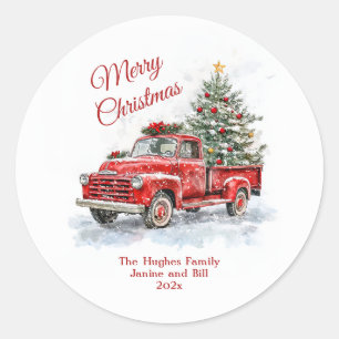 Kerstmis met Red Truck Ronde Sticker