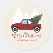 Kerstmis met Red Truck Ronde Sticker (Voorkant)
