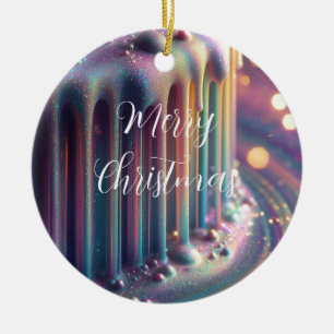 Kerstmis met regenboog iriserende vloeistofdruppel keramisch ornament