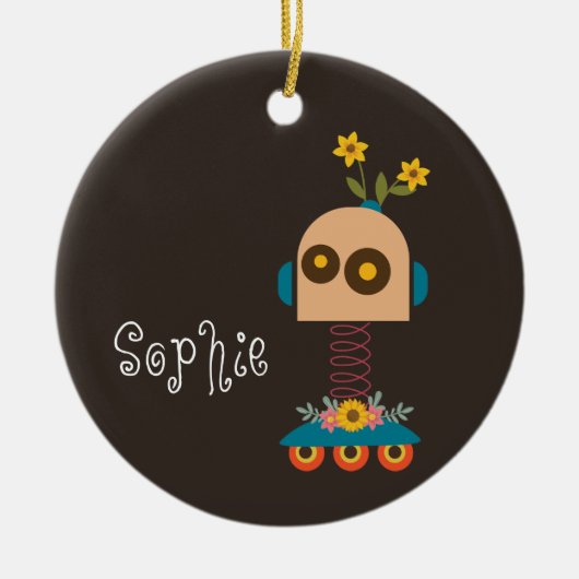 Kerstmis met robot keramisch ornament (Voorkant)