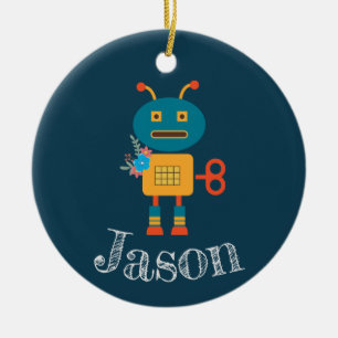Kerstmis met robot keramisch ornament