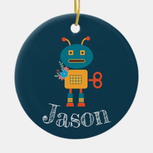 Kerstmis met robot keramisch ornament (Voorkant)