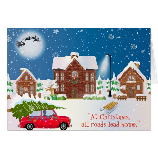 Kerstmis met rode auto (Voorkant Horizontaal)