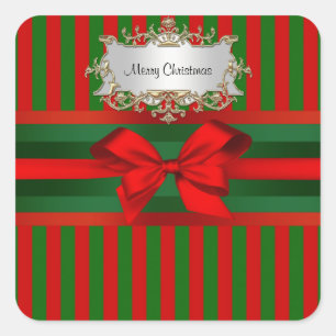 kerstmis met rode en groene streep vierkante sticker