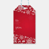 Kerstmis met rode en witte sneeuwvlokken cadeaulabel (Achterkant)