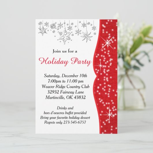 Kerstmis met rode en witte sneeuwvlokken kaart (Staand voorkant)