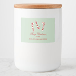 Kerstmis met rode, groene en witte snoepjes voedselcontainer etiket