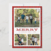 Kerstmis met rode ruit drie foto's feestdagenkaart (Voorkant)
