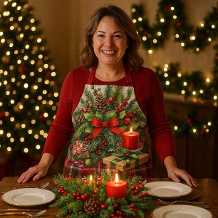 Kerstmis met rode tartan en dennenboom  schort