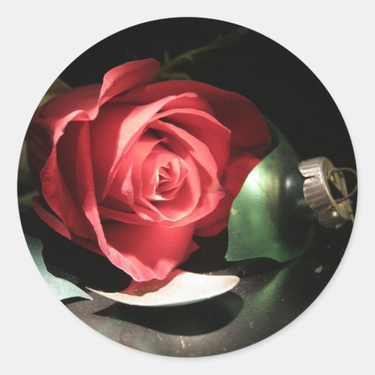 Kerstmis met Roos  kerstkaart Ronde Sticker (Voorkant)