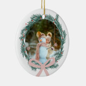 Kerstmis met roze lintfoto keramisch ornament (Rechts)