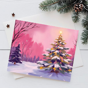Kerstmis met Roze Tint   Waterverf Kerstkaart