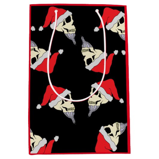 Kerstmis met Santa Hats Gift Bag Black Medium Cadeauzakje (Voorkant)