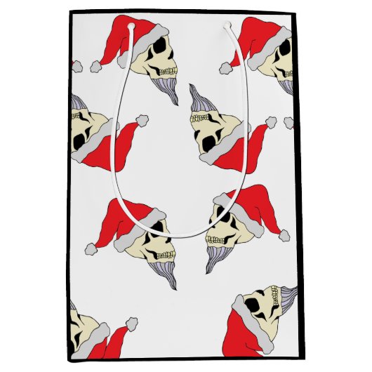 Kerstmis met Santa Hats Gift Bag White Medium Cadeauzakje (Voorkant)