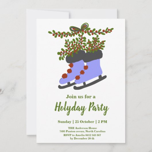 Kerstmis met Schaatsen Holiday Party Kaart (Voorkant)