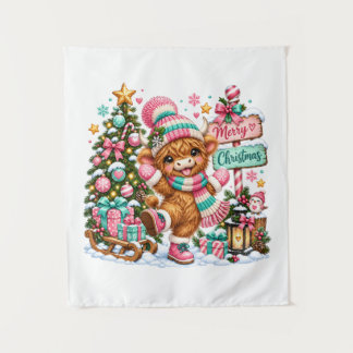 Kerstmis met Schotse Hooglander Koe Wandkleed