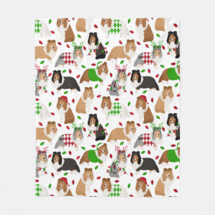 Kerstmis met Shetland Sheepdog Fleece Blanket