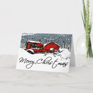 Kerstmis met Sneeuw Tractor Feestdagen Kaart