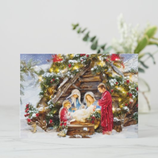 Kerstmis met spar en bessen op een budget feestdagenkaart (Staand voorkant)