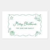 Kerstmis met speelse handgetekende krabbels minima rechthoekige sticker (Voorkant)
