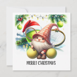Kerstmis met tennis met tennisbal en racket feestdagenkaart