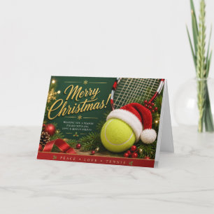 Kerstmis met tennisbal en kerstmuts feestdagen kaart