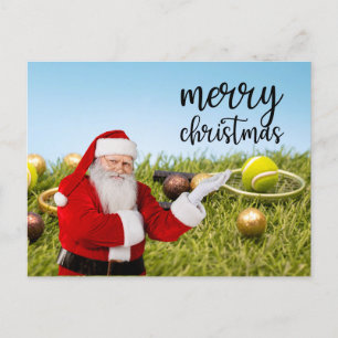 Kerstmis met tennisbal en racket feestdagenkaart