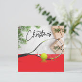 Kerstmis met tennisbal en racket feestdagenkaart (Staand voorkant)