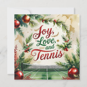 Kerstmis met tennisbal en racket feestdagenkaart
