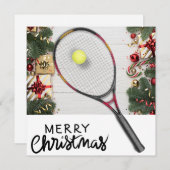 Kerstmis met tennisbal en racket feestdagenkaart (Voorkant / Achterkant)