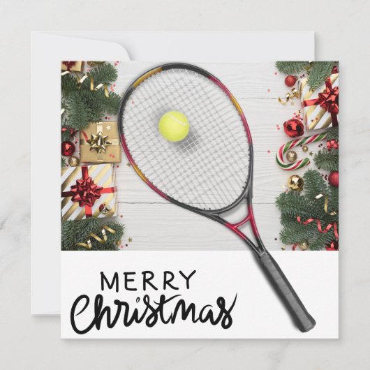 Kerstmis met tennisbal en racket feestdagenkaart (Voorkant)
