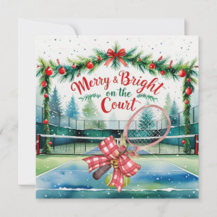 Kerstmis met tennisbal en racket feestdagenkaart