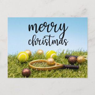 Kerstmis met tennisbal en racket feestdagenkaart