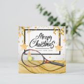 Kerstmis met tennisbal en racket feestdagenkaart (Staand voorkant)