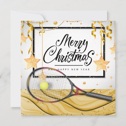 Kerstmis met tennisbal en racket feestdagenkaart (Voorkant)