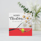 Kerstmis met tennisbal en racket feestdagenkaart (Staand voorkant)