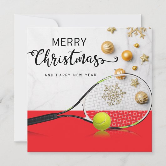 Kerstmis met tennisbal en racket feestdagenkaart (Voorkant)