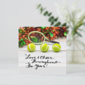 Kerstmis met tennisbal en racket feestdagenkaart (Staand voorkant)