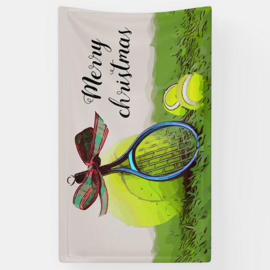 Kerstmis met tennisbal en racket spandoek (Verticaal)
